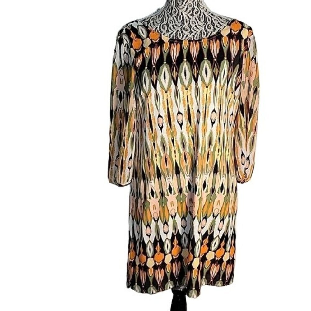 ANTHROPOLOGIE Tulle 3/4 Sleeve Ikat Geometric‎ Shift Dress Officecore career